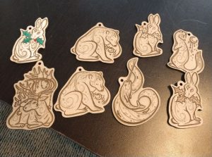 wooden winter ornaments made by Jasmine who is one of our entrepreneurial fellows.